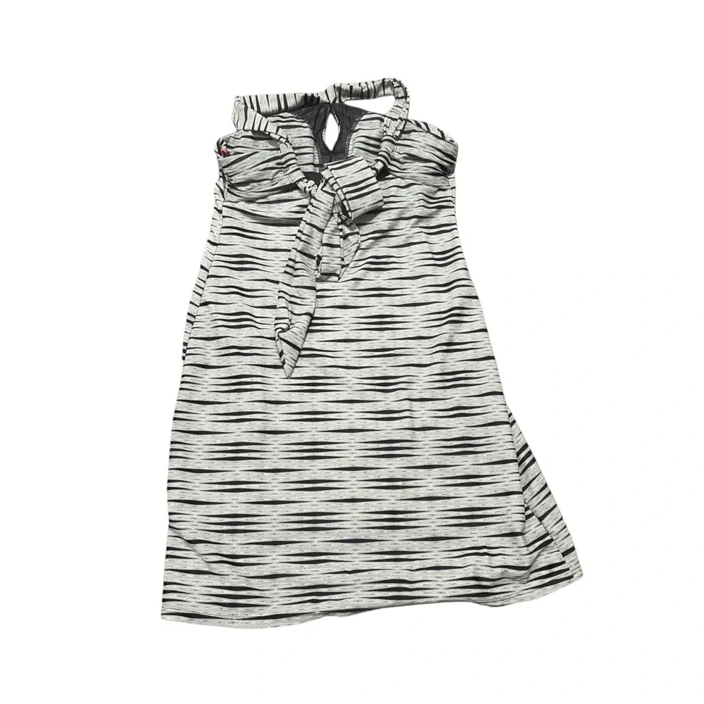 ATHLETA Dress XS Halter Top Gray Black Striped Sleeveless Casual Mini Swim Dress